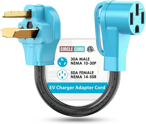 Vista 7 de CircleCord Cable adaptador de cargador NEMA 6-50P a 14-50R EV para carga EV de nivel 2, diseño doblado de 180 grados con mango de agarre, calibre 6