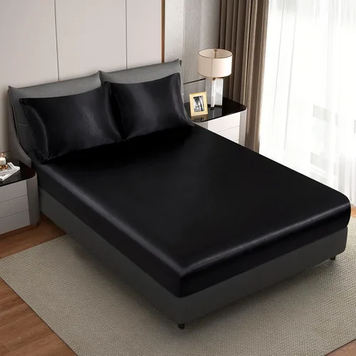 Vista 3 de Juego de 2 fundas de almohada de satén negro estándar con cierre de sobre, funda de almohada de seda negra para cabello y piel (20 x 26 pulgadas)