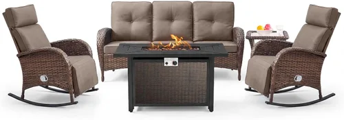 Vista 12 de Belord Zero Gravity - Silla reclinable giratoria para patio, silla de mimbre para exteriores con respaldo ajustable y reposapiés, sillas mecedoras