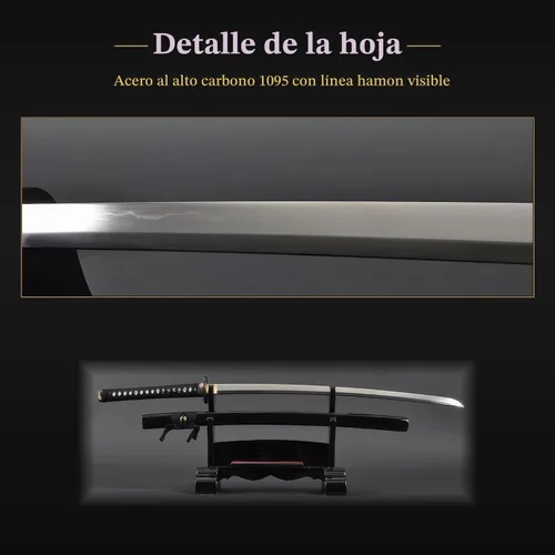 Vista 4 de HMS Espada katana samurai japonesa, Tsuba de bambú de latón, acero al carbono 1095, arcilla forjada a mano, templada, espiga completa, afilada