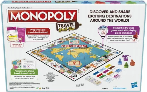 Vista 6 de Hasbro Gaming Monopoly Travel World Tour Juego de mesa de estrategia para familias y niños, juego clásico con giro geográfico, incluye tablero