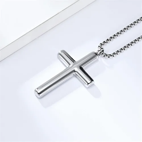 Vista 4 de Collar de cruz para hombre, colgante de cruz de acero inoxidable plateado y negro dorado para niños, regalos de fe para mujeres, cadena de caja