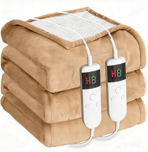 Vista 20 de Manta térmica eléctrica de 50 x 60 pulgadas, manta eléctrica de franela suave y sherpa con 10 niveles de calefacción, se apaga automáticamente