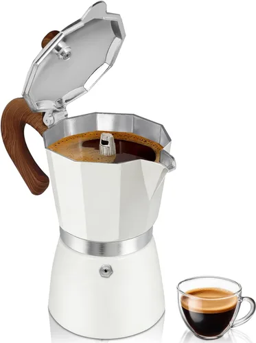Vista 18 de Cafetera de café para estufa, cafetera de expreso de 3 tazas, olla de moka de aluminio, percolador de 5 oz 150 ml, fácil de preparar para estufas