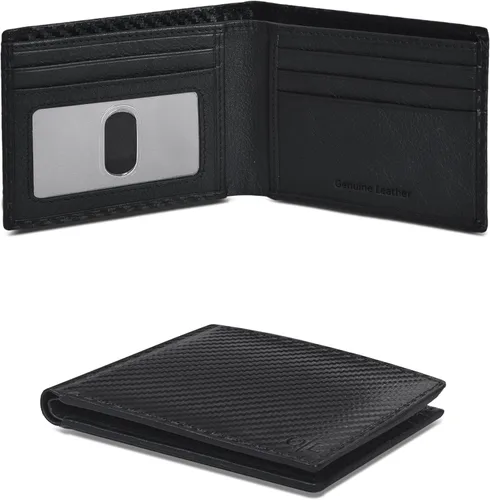 Vista 33 de Cartera delgada de cuero para hombre, bloqueo RFID, bolsillo frontal minimalista, delgada y elegante con ventana de identificación, regalo