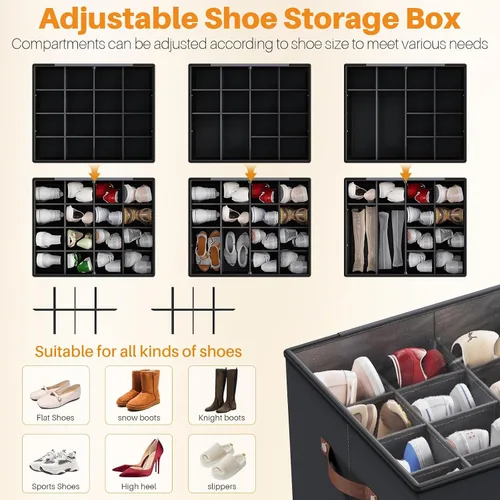 Vista 2 de MIFXIN Organizador de zapatos para armario, 16 pares de cajas grandes para zapatos, contenedor de almacenamiento de zapatos con cubierta
