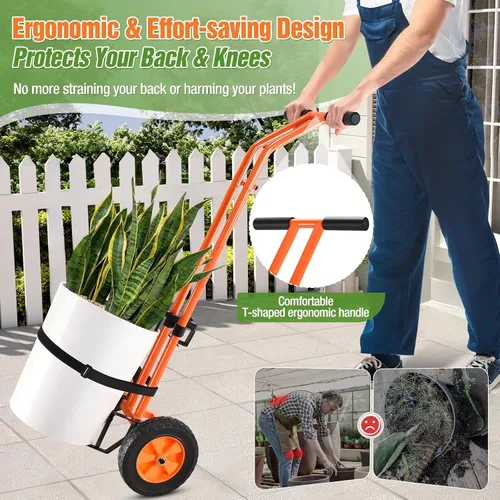 Vista 3 de Carrito de plantas con ruedas, carrito de mudanza de plantas resistente con brazo de agarre ajustable y correa, carrito de plantas con mango en T