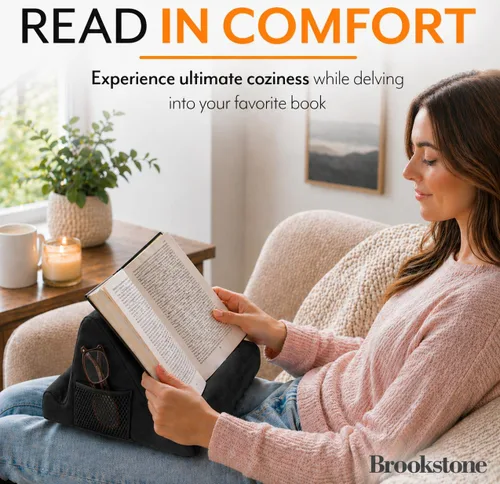 Vista 4 de Brookstone - Soporte para tableta de mesa de regazo con espuma viscoelástica, sostiene teléfonos, iPads, lectores de libros electrónicos, 2 ángulos