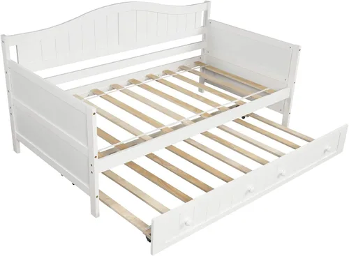 Vista 9 de Sofá cama individual con nido, marco de sofá cama de madera tamaño individual, sofá cama de madera para dormitorio, sala de estar, soporte
