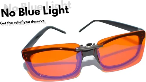 Vista 2 de Vyzia Lentes de bloqueo de luz azul con clip para dormir Se ajustan sobre anteojos recetados, lentes naranjas ayudan a reducir la fatiga ocular
