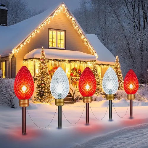 Vista 19 de Strawberry Jumbo C9 Luces de Camino de Navidad para Exteriores - 8.5 Pies 5 Luces LED C9 de Navidad, Luces C7 Cubiertas Jumbo Multicolor Luces
