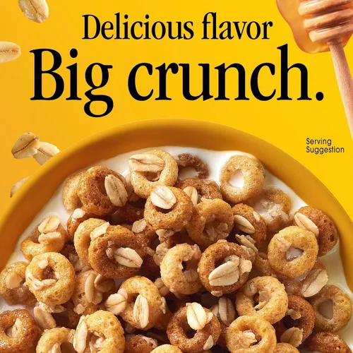Vista 3 de Cheerios Oat Crunch Oats 'N Honey Cereal para desayuno, hecho con grano entero, tamaño grande, 18.2 onzas
