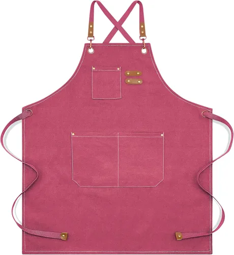 Vista 11 de Delantal para hombres y mujeres con bolsillos, lona de algodón, espalda cruzada, resistente, ajustable, delantal de trabajo