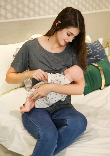 Vista 7 de Smallshow - Camisetas de mujer para maternidad, manga corta prendas de lactancia