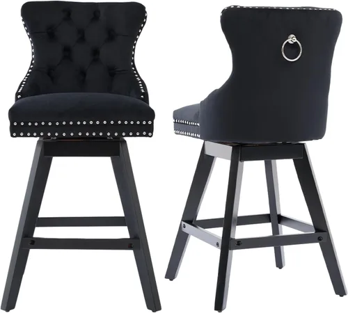 Vista 15 de cinkehome Juego de 2 taburetes de bar giratorios de altura de mostrador, taburetes de bar tapizados de terciopelo con respaldo, sillas de bar
