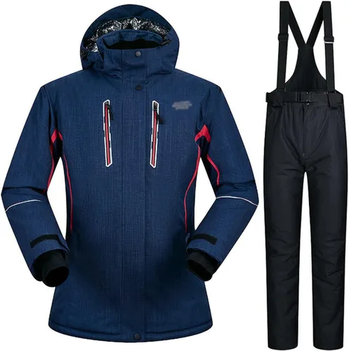 Vista 27 de Conjunto de chaquetas y pantalones de esquí para mujer, invierno al aire libre, talla grande, trajes de esquí cálidos con capucha, trajes de nieve E