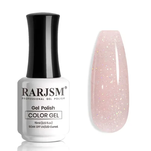 Vista 52 de RARJSM Esmalte de uñas en gel color albaricoque, dorado con brillantina, neutro, transparente, color nude, esmalte de gel para remojar para remojar