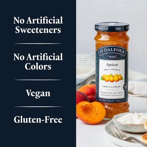 Vista 4 de St. Dalfour Mermelada de Albaricoque - 10 oz - 100% de Fruta, Sin Ingredientes Artificiales, Sin OGM, Sin Azúcares de Caña, Completamente Natural