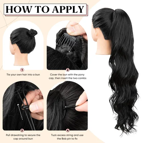 Vista 5 de Extensiones de cabello sintético ondulado con cordón para cola de caballo de 26 pulgadas, para mujer, castaño medio ceniza, rubio ceniza
