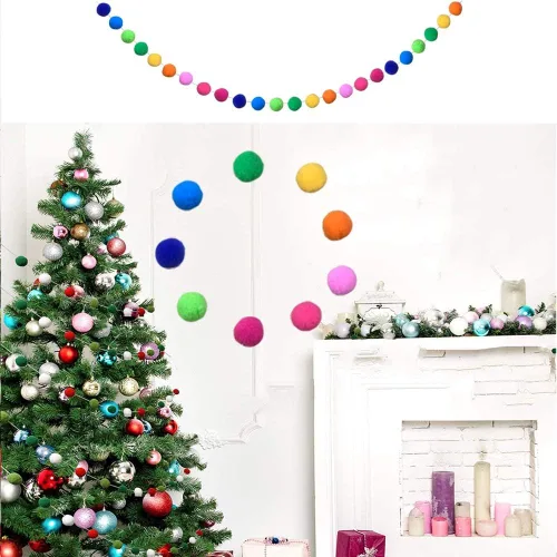 Vista 4 de 2 guirnaldas de bolas coloridas con pompones de 6.5 pies de largo, 24 bolas para decoración del hogar y fiesta