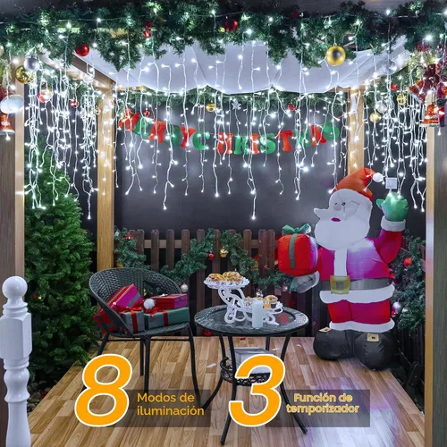 Vista 3 de Ollny Icicle Lights 720LED 60FT, luces de Navidad blancas frías con control remoto, 8 modos regulables, impermeables, enchufables, temporizador, luz