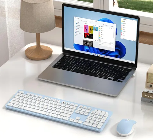 Vista 2 de MPTOG Combo de teclado y mouse inalámbricos, teclado de oficina de tamaño completo de 104 teclas con 15 teclas de función, teclado numérico