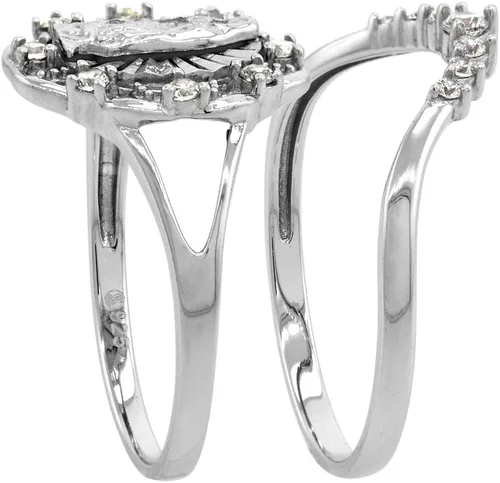 Vista 3 de 2 piezas de plata de ley micropave CZ Guadalupe anillo para mujer corte diamante Halo Split Shank 58 pulgadas tamaño 6-9