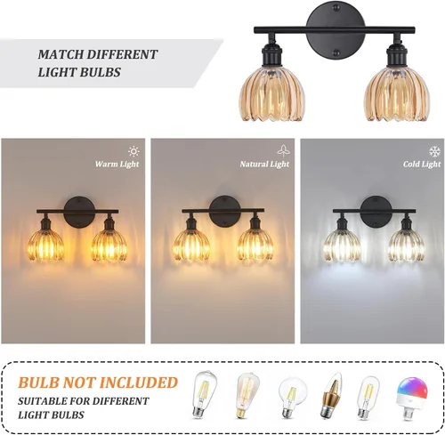 Vista 229 de Shenmoyl Lámparas de baño, lámpara de pared de 2 luces para tocador sobre espejo con pantalla de vidrio tulipán blanco para dormitorio, sala