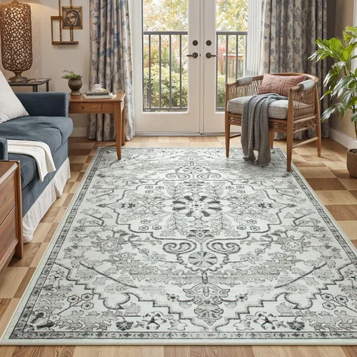 Vista 51 de Lahome Alfombra Floral Bohemio Medaillon - 2x3 Pequeña Alfombra de Baño Rosa Caliente, Alfombra de Cocina, Lavable a Máquina, Antideslizante, Suave