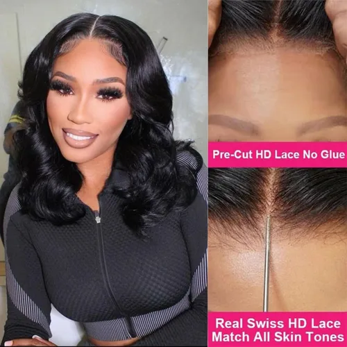 Vista 3 de Peluca de Cabello Humano con Corte Pixie Bob Sin Pegamento Pre Desplumada Pre Cortada Húmeda y Ondulada Pelucas de Encaje Frontal para Mujeres