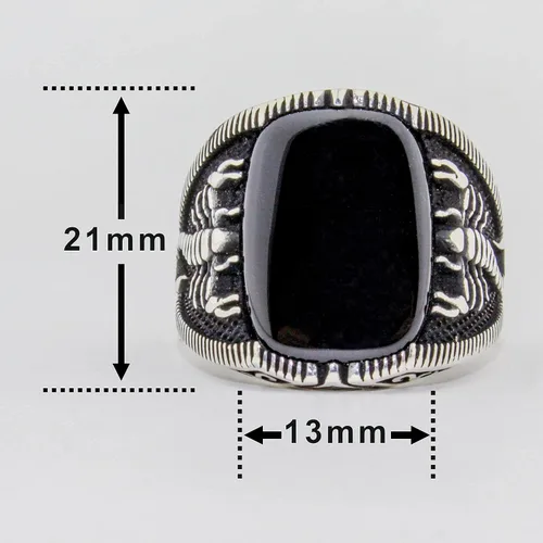 Vista 6 de Scorpion - Anillo de lujo de plata de ley 925 turco hecho a mano con piedra de ónice