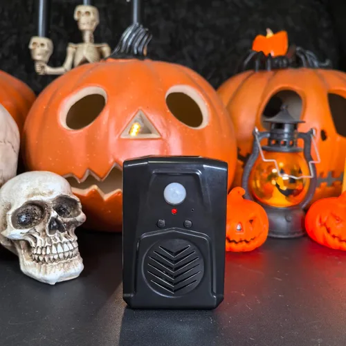 Vista 6 de Altavoz reproductor de sonido activado con sensor de movimiento PIR con cable USB, descarga tus propios archivos de audio MP3 para reproducir Negro