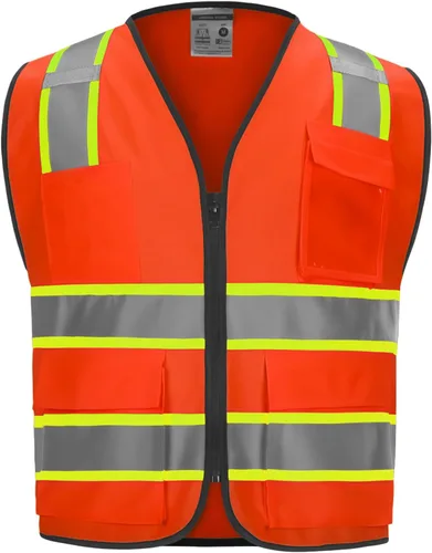 Vista 13 de Chaleco de seguridad clase 2 de alta visibilidad, chaleco de alta visibilidad con tiras reflectantes de 2 pulgadas de ancho, chaleco de construcción