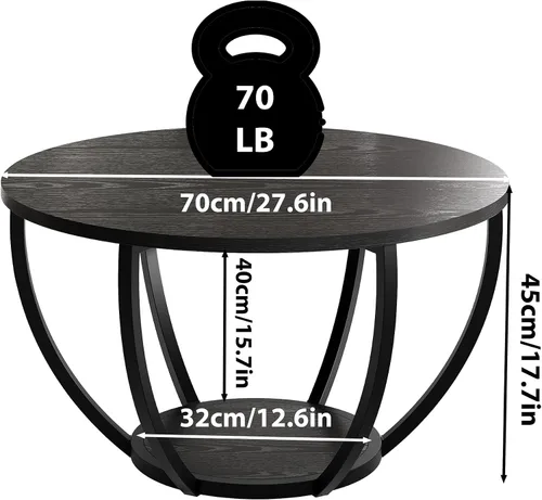 Vista 2 de HOMERECOMMEND Mesa de centro redonda, mesas de centro circulares de madera de 2 niveles con estantes de almacenamiento, mesa central decorativa
