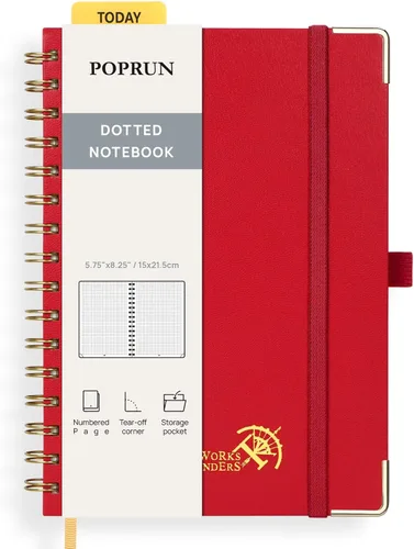 Vista 23 de POPRUN - Cuaderno de notas con espiral y puntos, diario A5 de 5.75" x 8.25", papel grueso de 120 gsm, 141 páginas numeradas, tapa dura para hombres