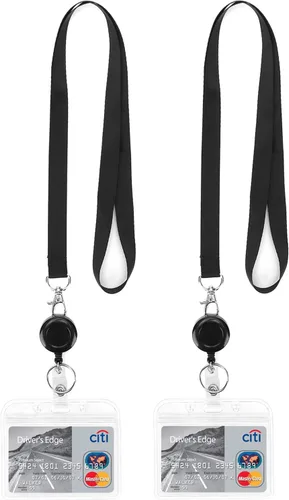 Vista 8 de YOUOWO Cordón con soporte para tarjeta de identificación, correa negra para el cuello con hebilla desmontable, cordón con porta tarjetas 1 cordón
