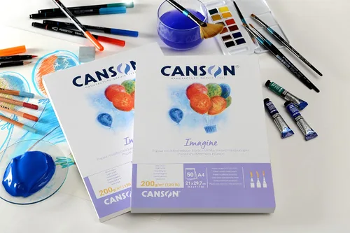 Vista 2 de Canson Imagine Mixed Media - Papel de 7.05 oz/m², color blanco natural, bloc A1, incluye 25 hojas