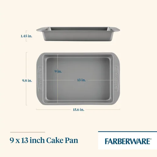 Vista 2 de Farberware Moldes antiadherentes para hornear, molde antiadherente para tartas, rectangular, 9 x 13 pulgadas, color gris, (paquete de 6)
