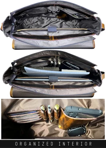 Vista 4 de Bolso de mensajero de cuero para hombre, 14 pulgadas, bolso de cuero para laptop, bolso cruzado vintage para oficina, bolso de hombro de viaje