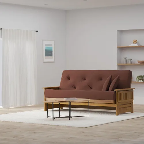 Vista 2 de Nirvana Futons Brentwood - Juego de sofá cama tipo futón con brazo tipo bandeja, marco completo, colchón de microfibra de 8 pulgadas, acabado