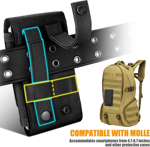 Vista 6 de Funda táctica Molle para teléfono, funda resistente para cinturón de bucle para iPhone 17 Pro Max/16 Pro Max/16 Plus/16 Pro/16/15 Pro Max/14 Pro