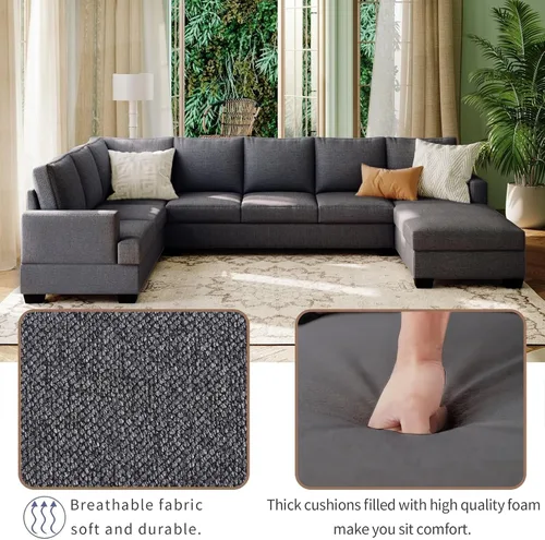 Vista 6 de Daesar Sofá seccional tapizado grande moderno en forma de U, sofá de tumbona extra ancho, gris