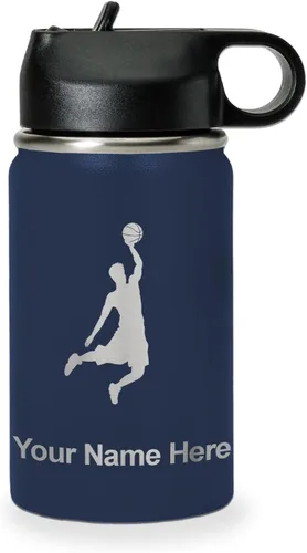 Vista 18 de LaserGram Botella de Agua Personalizada, Basketball Slam Dunk Man, Acero Inoxidable de Doble Pared con Aislamiento al Vacío con Pajita Abatible