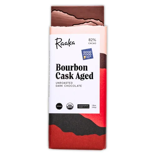 Vista 10 de Raaka Chocolate Bourbon Cask Aged 82% Chocolate negro Regalo de chocolate negro gourmet Orgánico, vegano, sin soja, sin gluten, Kosher Barras