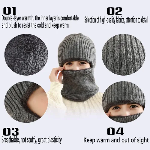 Vista 5 de Gorro de invierno cálido elástico suave con protección para las orejas, gorro de punto con forro polar para hombres y mujeres
