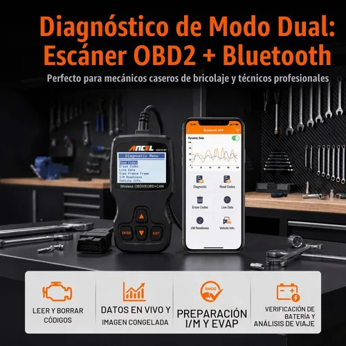 Vista 2 de ANCEL AD310BT Escáner OBD2 Bluetooth (Actualizado) - Lector de códigos del motor, escáner automotriz con aplicación premium para iOS y Android