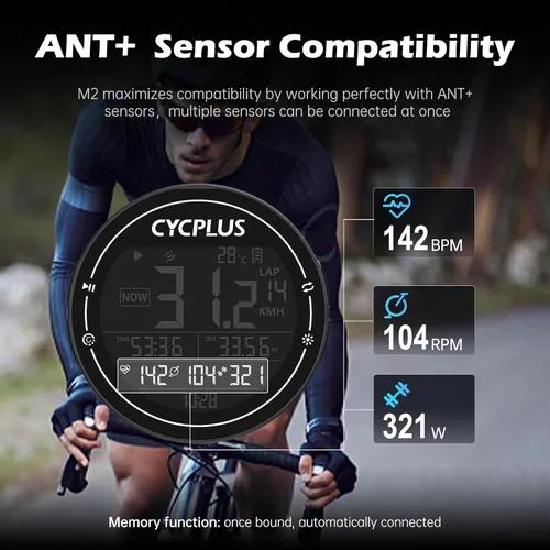 Vista 11 de CYCPLUS GPS Bike Computer, Wireless Cycling Computer, ANT+ Bluetooth Bicycle Speedometer Odometer IPX6 Waterproof, Rechargeable with 2.5″ Screen for