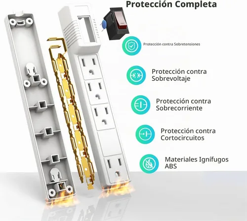 Vista 3 de PLUGTUL Regleta protectora contra sobretensiones, paquete de 2 – 4 tomas de corriente y cable de extensión de 2 pies, 1875 W/15 A 90 julios