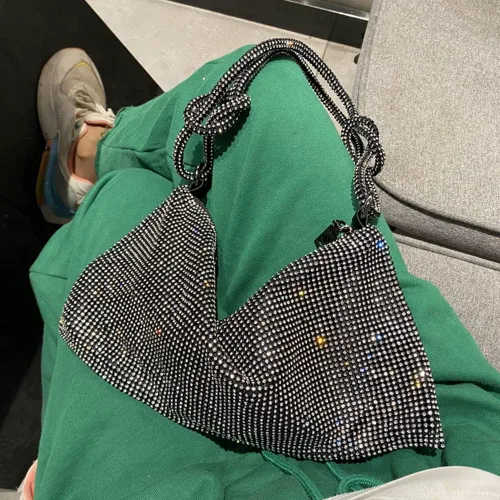 Vista 3 de Bolso de mano con diamantes de imitación bolso de noche brillante para mujer bolso de noche bajo las axilas bolsas de hombro para cena fiesta boda