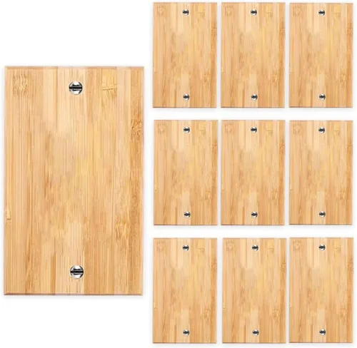 Vista 11 de Placa de Interruptor de Luz Dúplex de Palanca de Madera Maciza de 1 Gang, 4.5" x 4.5", Cubierta de Interruptor de Luz de Bambú de Madera Cruda